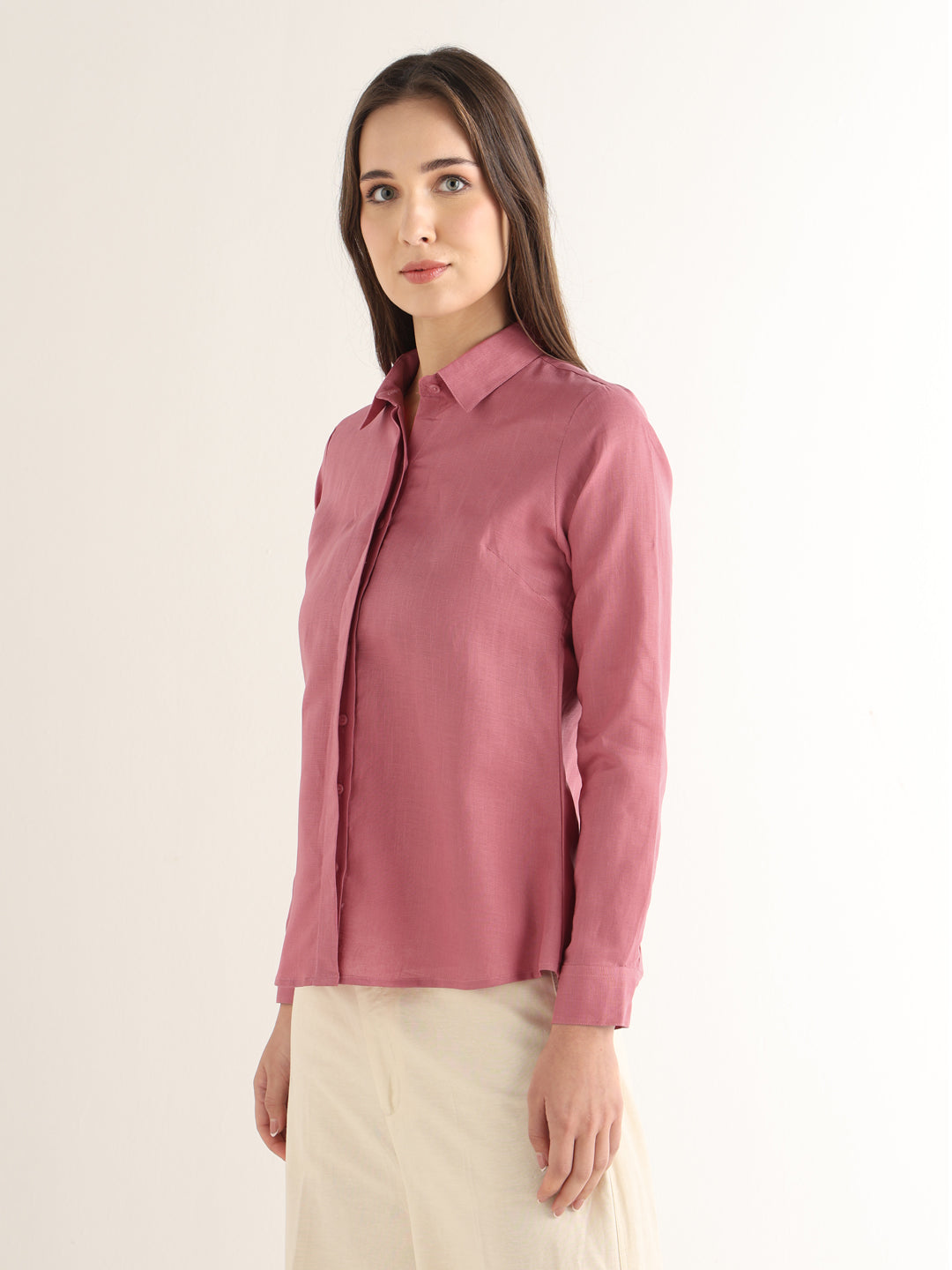 Hancock Women Pink Solid Pure Linen Regular Fit Formal Shirt