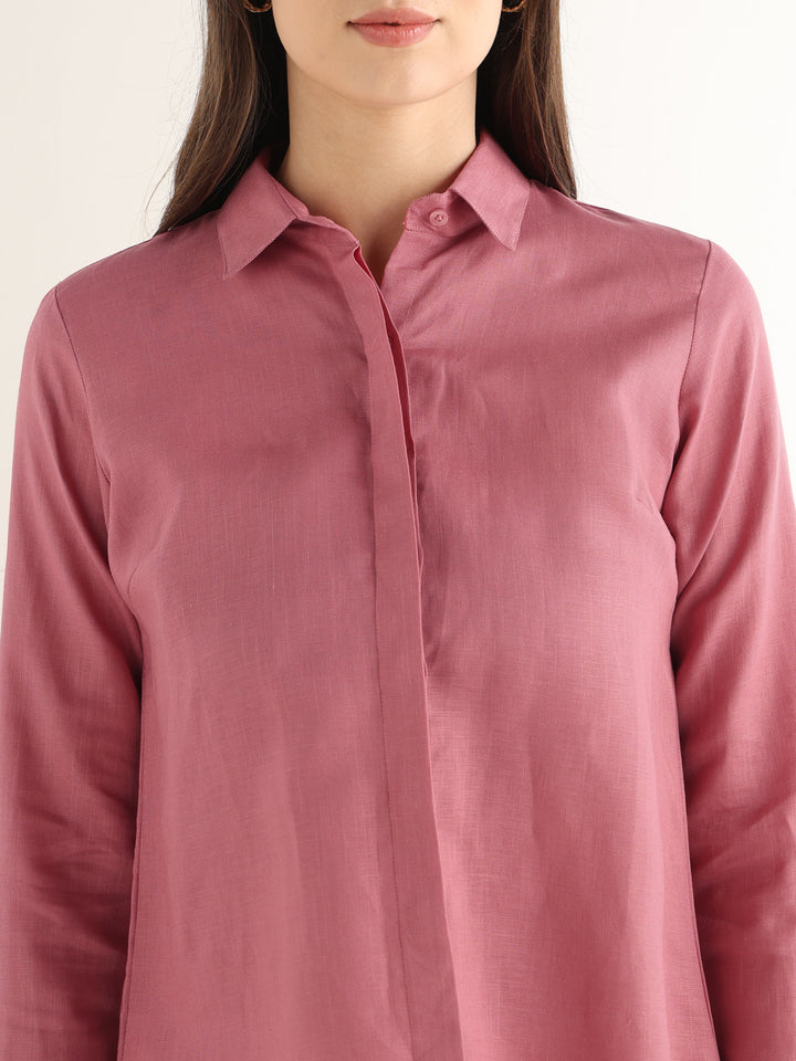 Hancock Women Pink Solid Pure Linen Regular Fit Formal Shirt