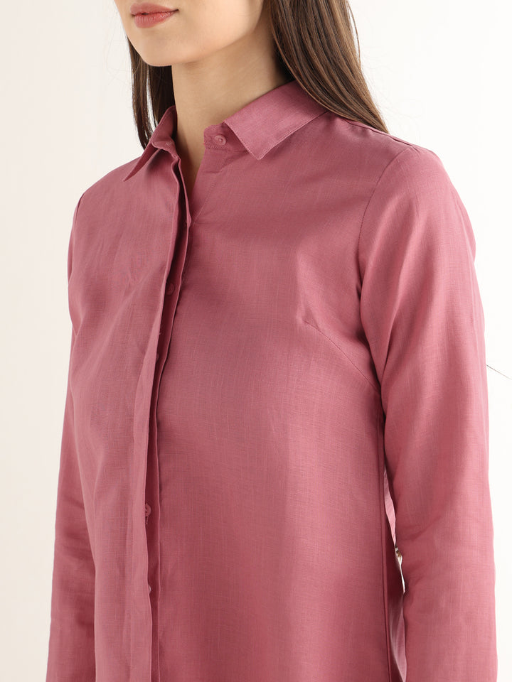 Hancock Women Pink Solid Pure Linen Regular Fit Formal Shirt