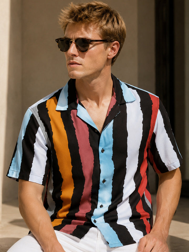 Men Black & Mustard Printed Viscose Rayon Relaxed Fit Casual Resort Shirt