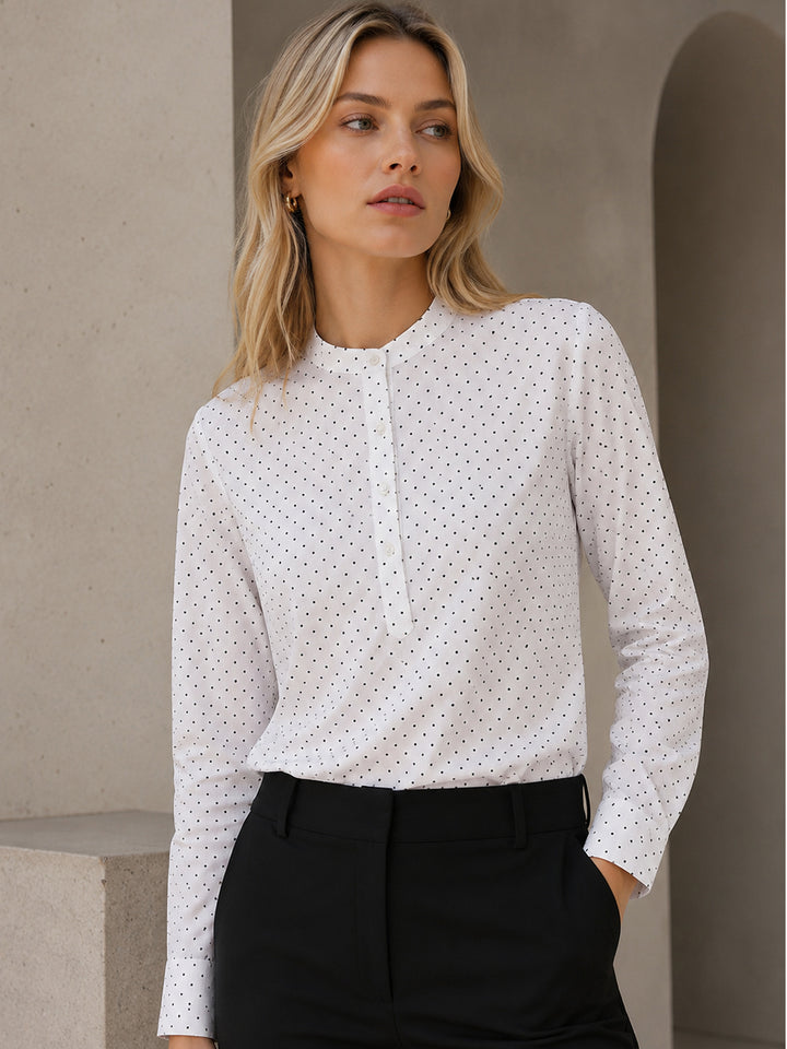 Women White Polka Dot Printed Pure Cotton Slim Fit Formal Top