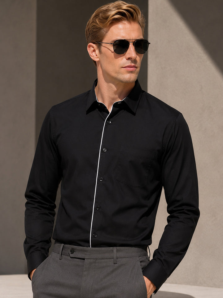 Men Black Solid Pure Cotton Slim Fit Formal Shirt
