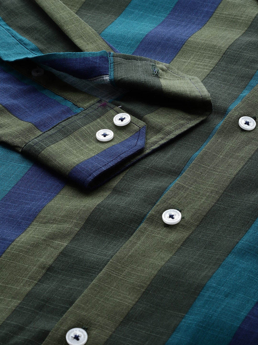 Men Green Checked Pure Cotton Relaxed Fit Casual Shirt