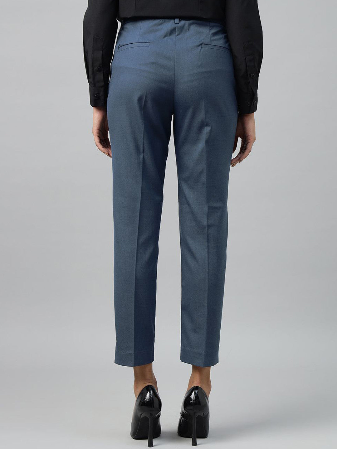 Hancock Women Blue Solid Polyester Slim Fit Formal Trouser