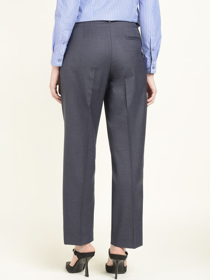 Hancock Women Denim Blue Solid Polyester Wide Leg Formal Trouser