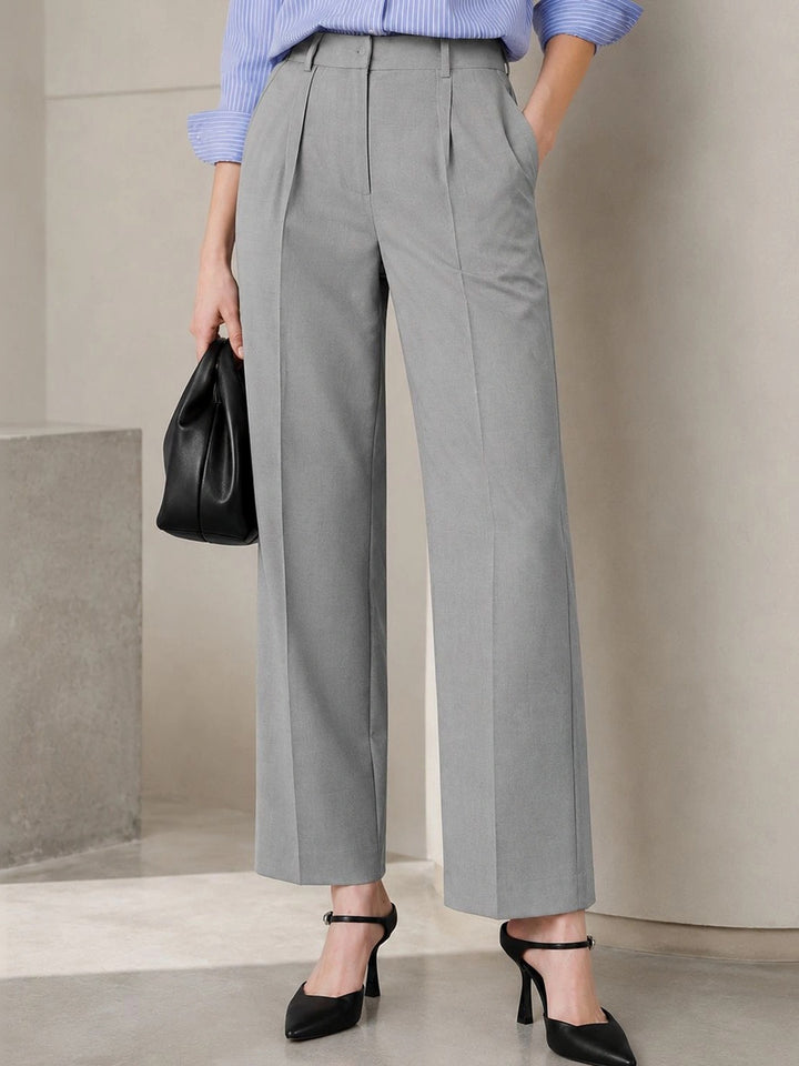 Hancock Women Grey Solid Polyester Wide Leg Formal Trouser