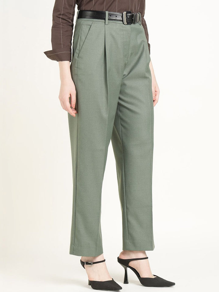 Hancock Women Olive Solid Polyester Wide Leg Formal Trouser
