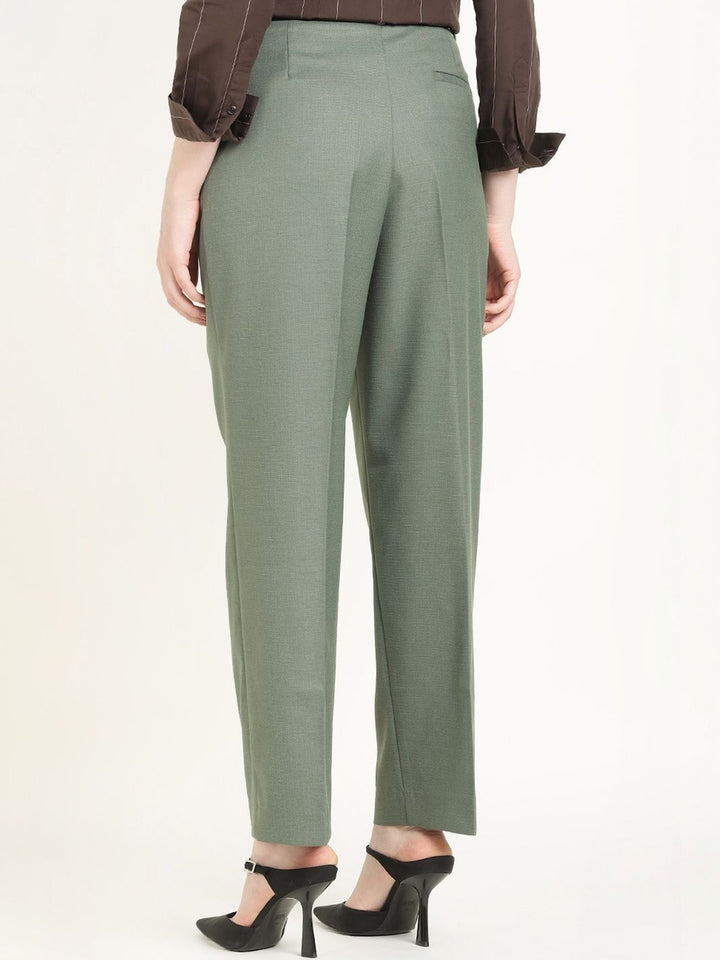 Hancock Women Olive Solid Polyester Wide Leg Formal Trouser