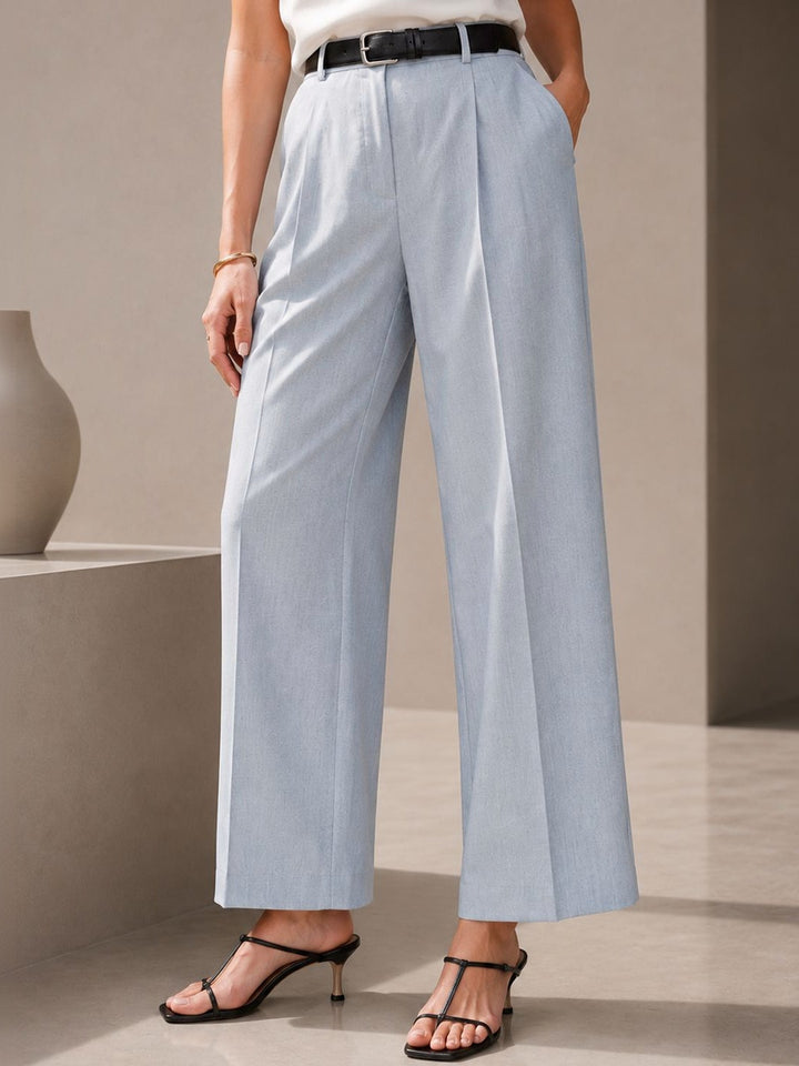 Hancock Women Steel Grey Solid Polyester Wide Leg Formal Trouser