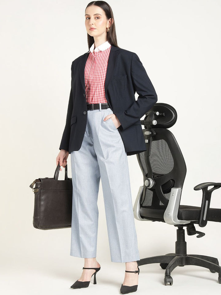 Hancock Women Steel Grey Solid Polyester Wide Leg Formal Trouser