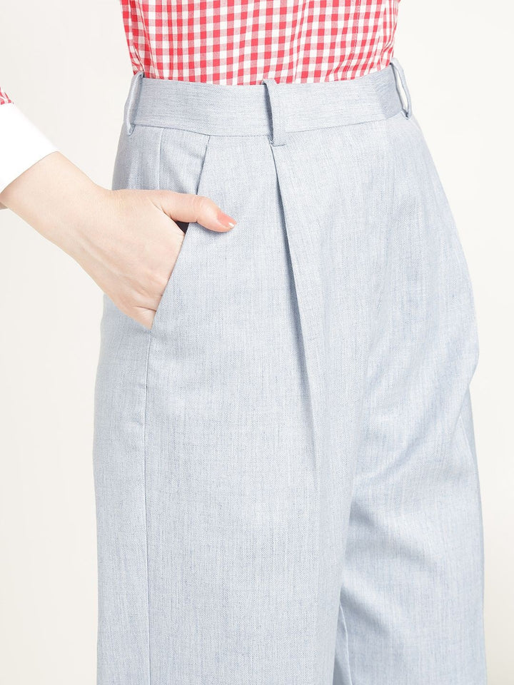 Hancock Women Steel Grey Solid Polyester Wide Leg Formal Trouser