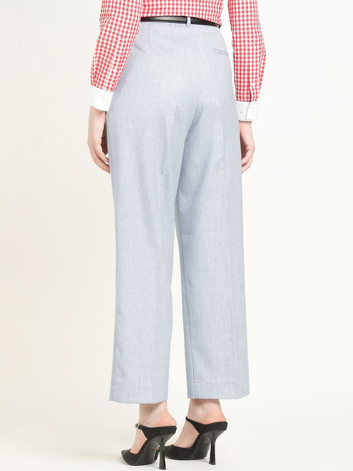 Hancock Women Steel Grey Solid Polyester Wide Leg Formal Trouser