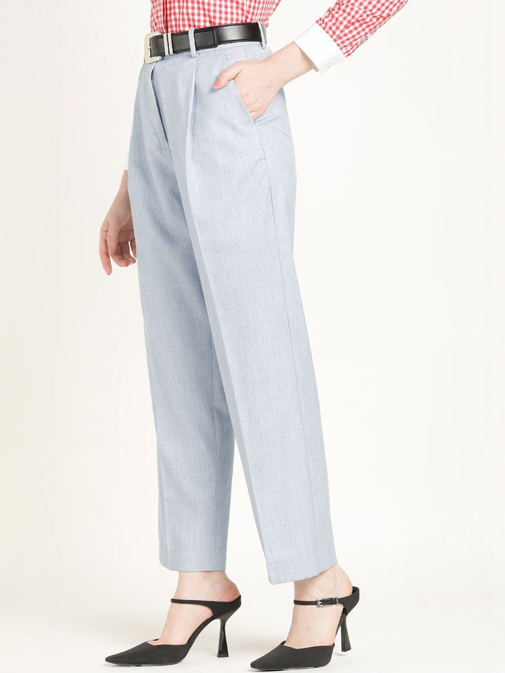 Hancock Women Steel Grey Solid Polyester Wide Leg Formal Trouser