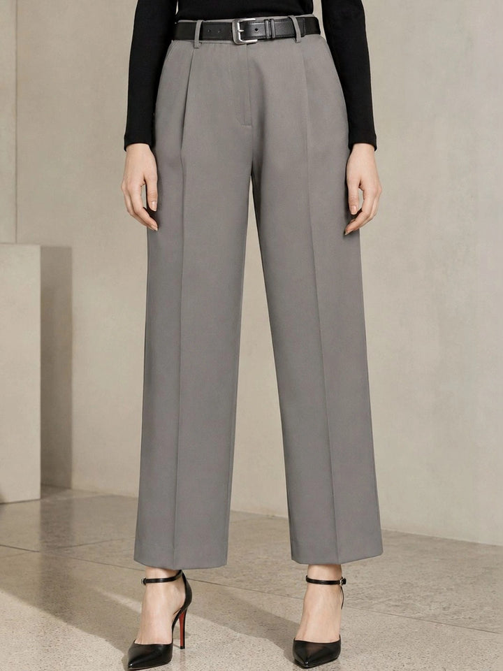 Hancock Women Slate Grey Solid Polyester Wide Leg Formal Trouser