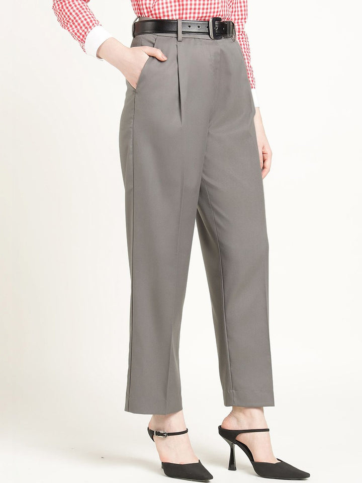 Hancock Women Slate Grey Solid Polyester Wide Leg Formal Trouser