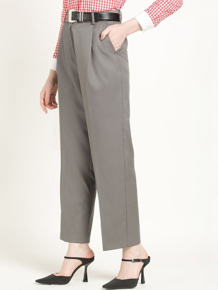 Hancock Women Slate Grey Solid Polyester Wide Leg Formal Trouser