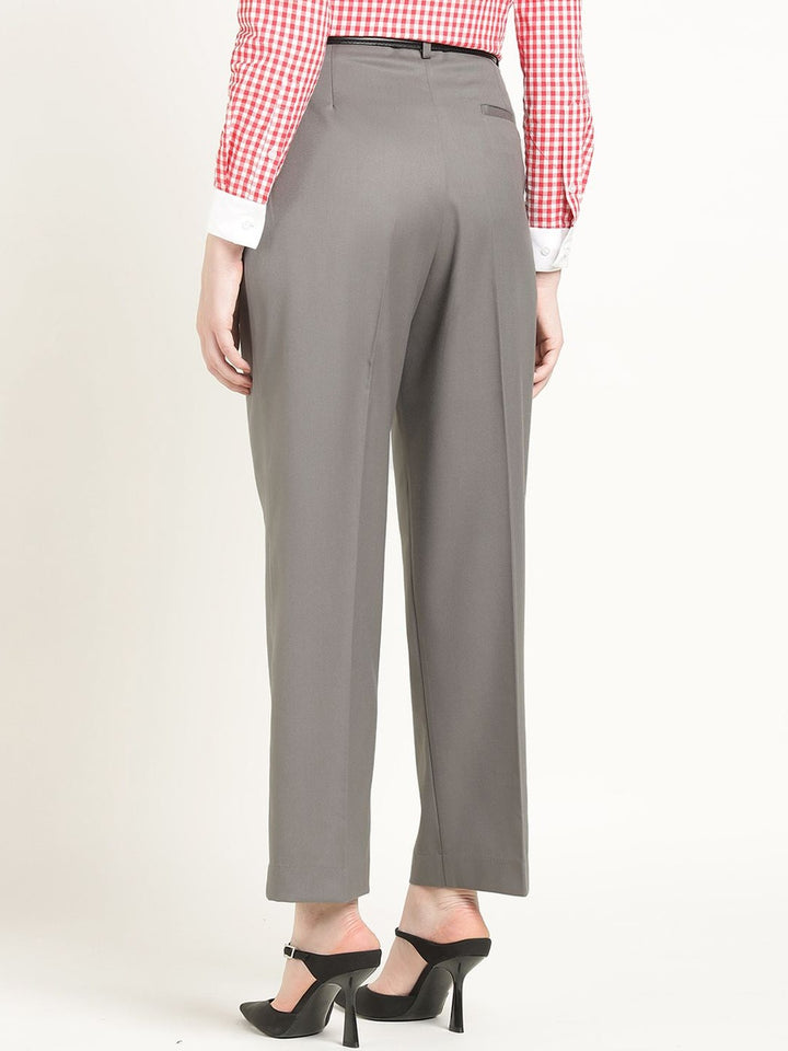 Hancock Women Slate Grey Solid Polyester Wide Leg Formal Trouser