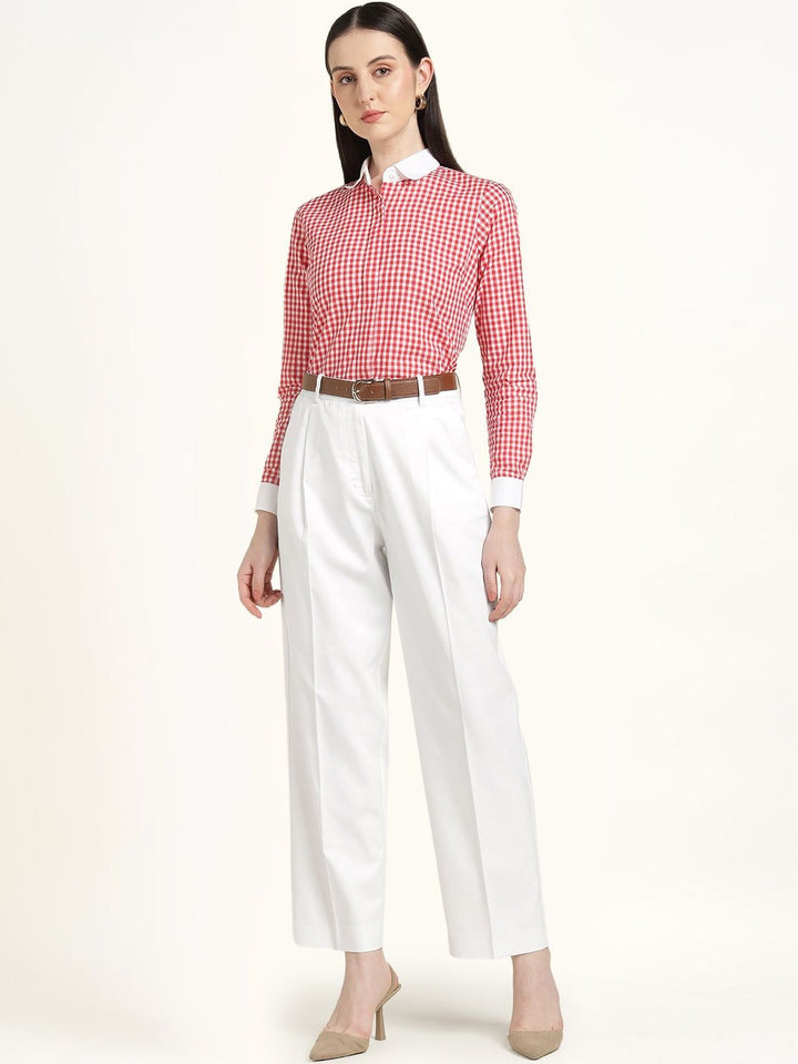 Hancock Women White Solid Polyester Wide Leg Formal Trouser