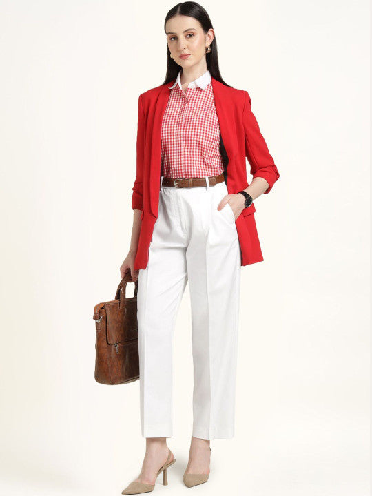 Hancock Women White Solid Polyester Wide Leg Formal Trouser