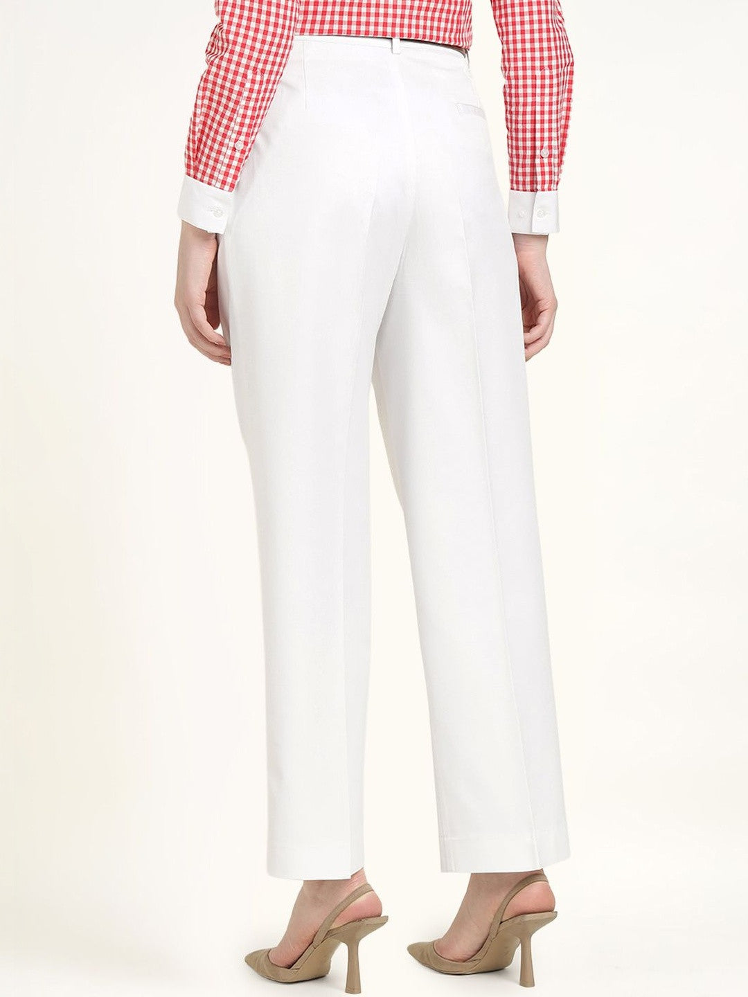 Hancock Women White Solid Polyester Wide Leg Formal Trouser