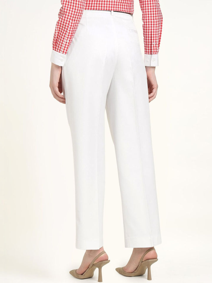 Hancock Women White Solid Polyester Wide Leg Formal Trouser