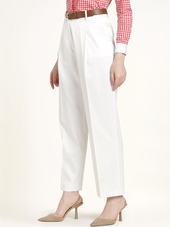 Hancock Women White Solid Polyester Wide Leg Formal Trouser