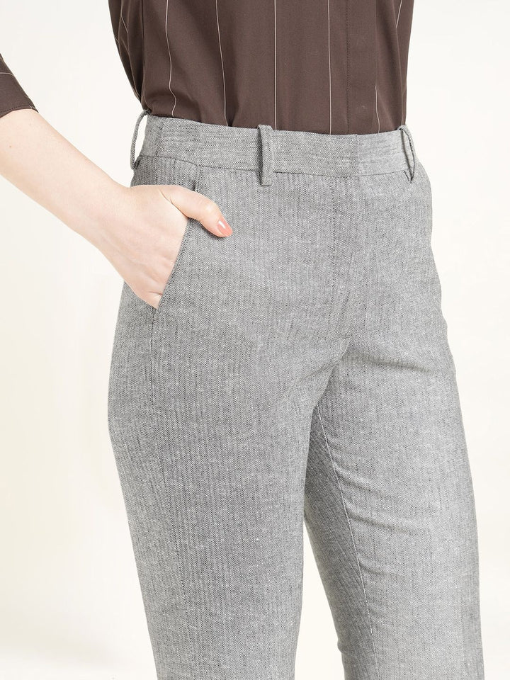 Hancock Women Grey Solid Self Design Polyester Slim Fit Formal Trouser