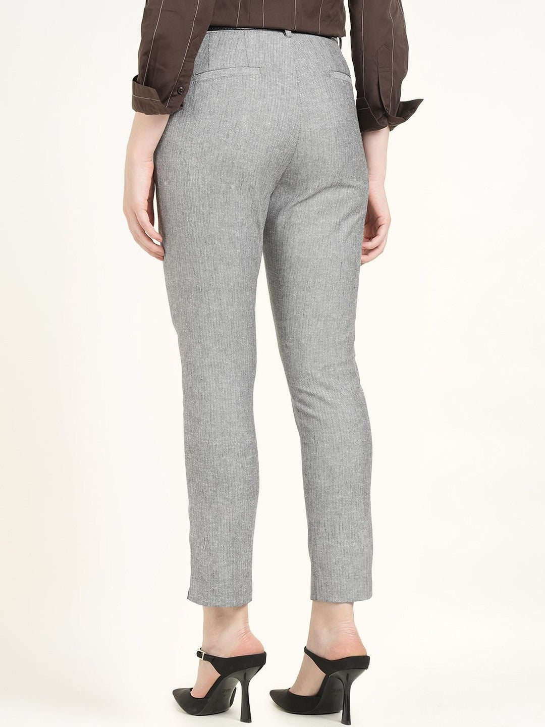 Hancock Women Grey Solid Self Design Polyester Slim Fit Formal Trouser