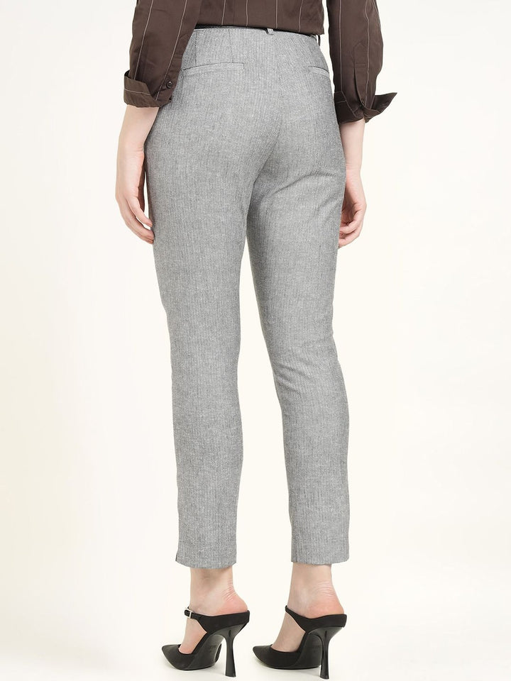 Hancock Women Grey Solid Self Design Polyester Slim Fit Formal Trouser