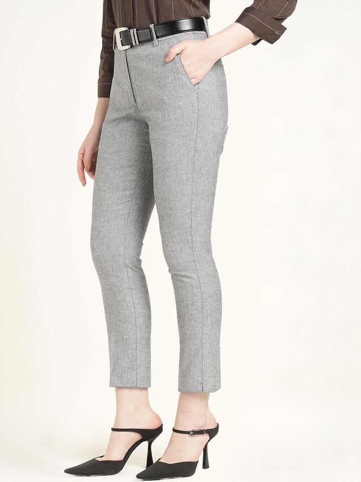 Hancock Women Grey Solid Self Design Polyester Slim Fit Formal Trouser