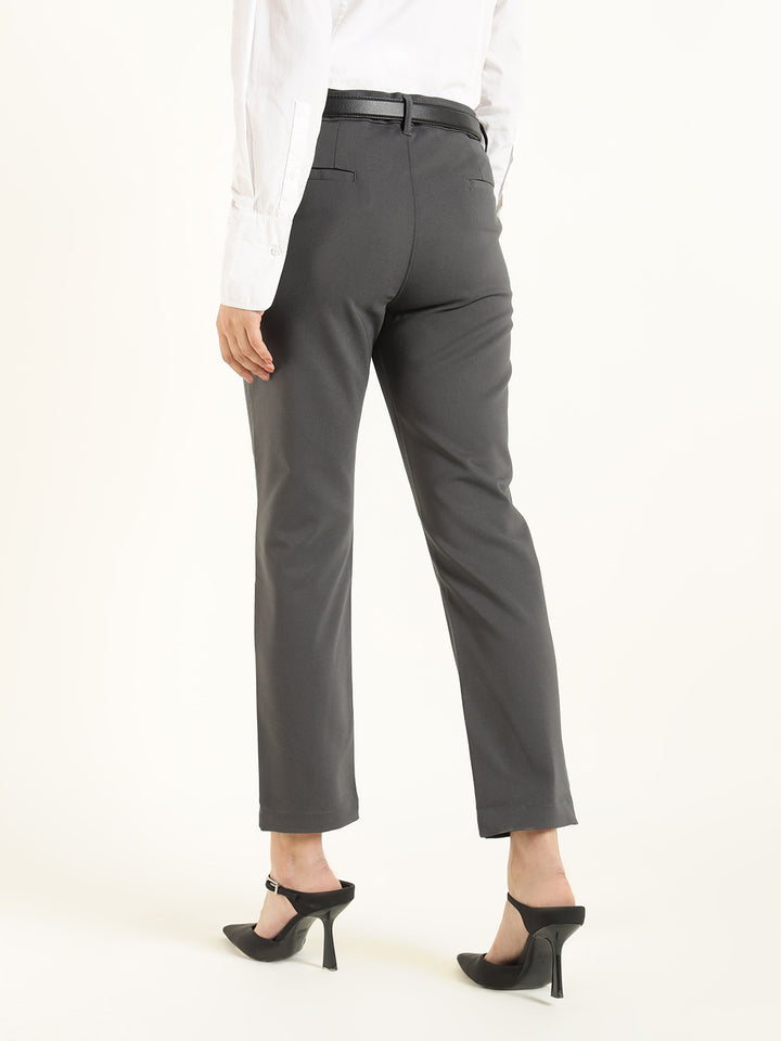 Hancock  Women  Dark Grey  Solid  Cotton Elastane  Slim Fit  Formal  Trouser