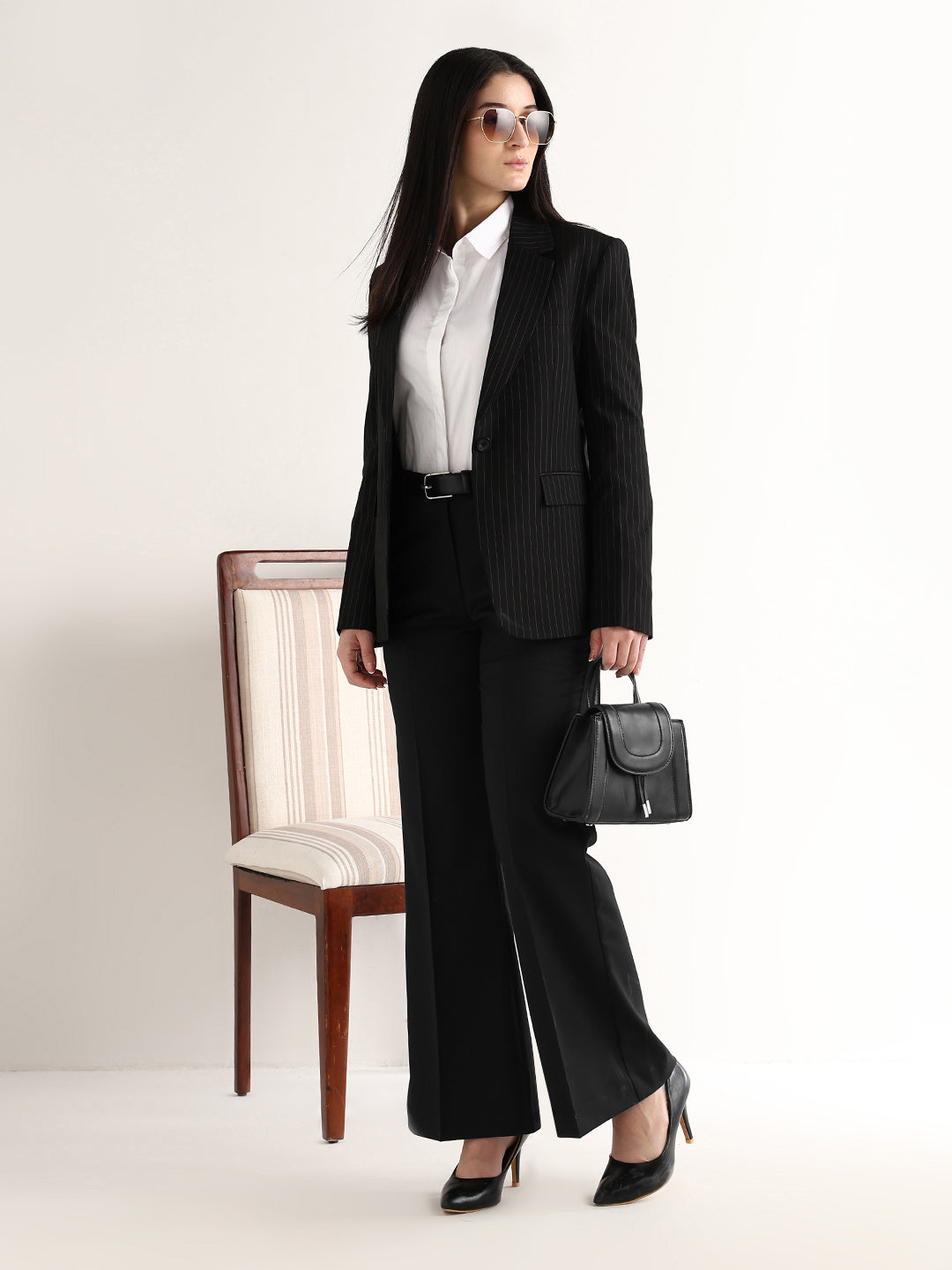 Hancock   Women   Black   Solids   Viscose Rayon   Wide Leg   Formal   Trouser
