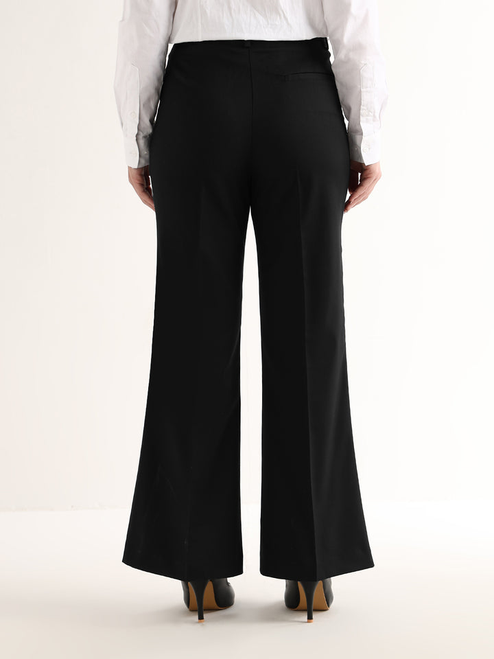 Hancock   Women   Black   Solids   Viscose Rayon   Wide Leg   Formal   Trouser