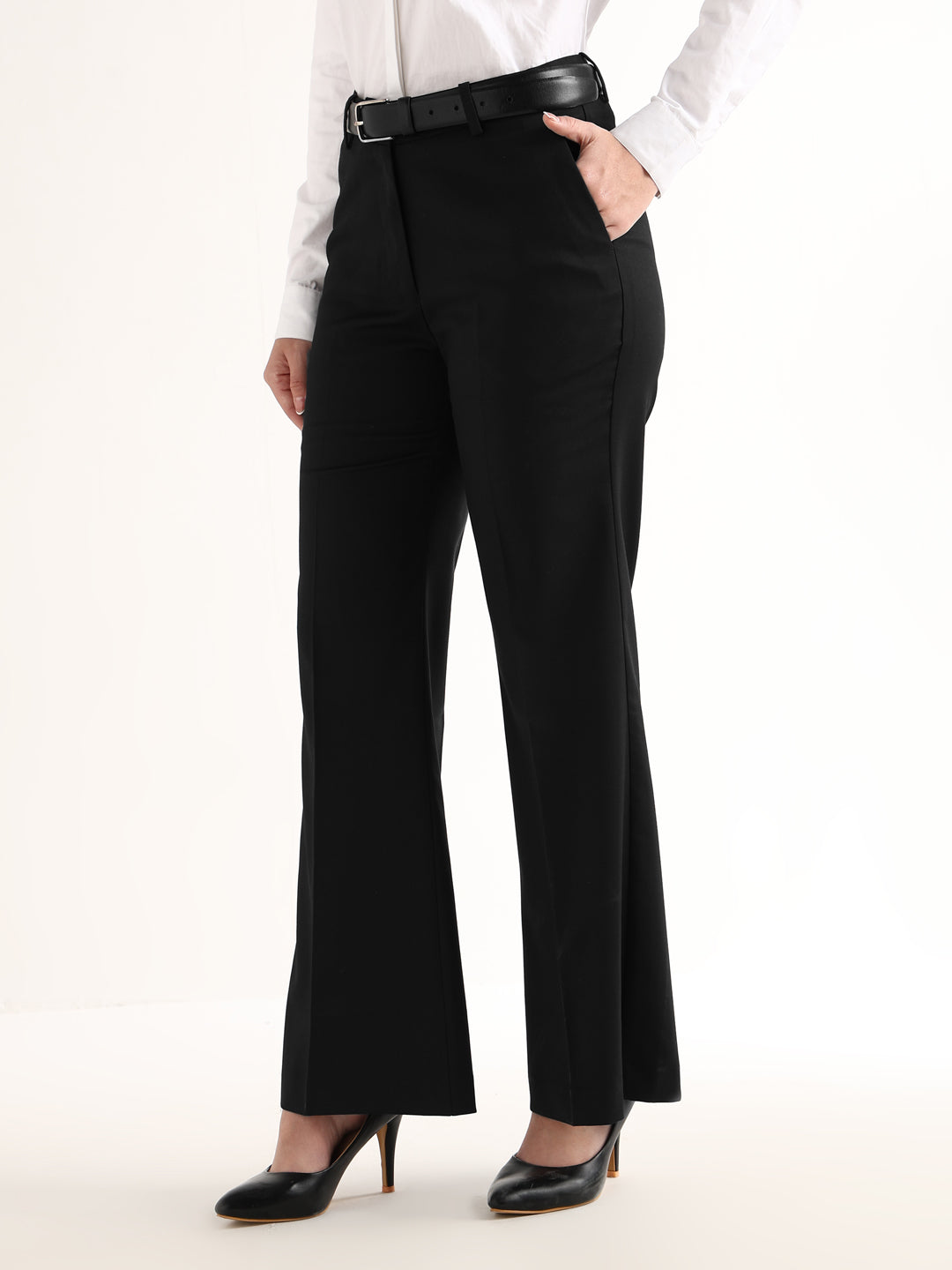 Hancock   Women   Black   Solids   Viscose Rayon   Wide Leg   Formal   Trouser