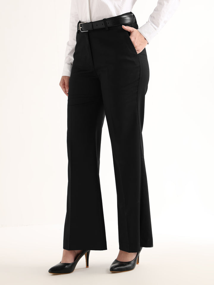 Hancock   Women   Black   Solids   Viscose Rayon   Wide Leg   Formal   Trouser