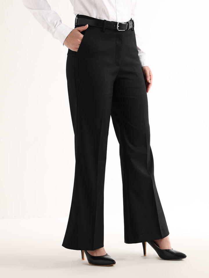 Hancock   Women   Black   Solids   Viscose Rayon   Wide Leg   Formal   Trouser
