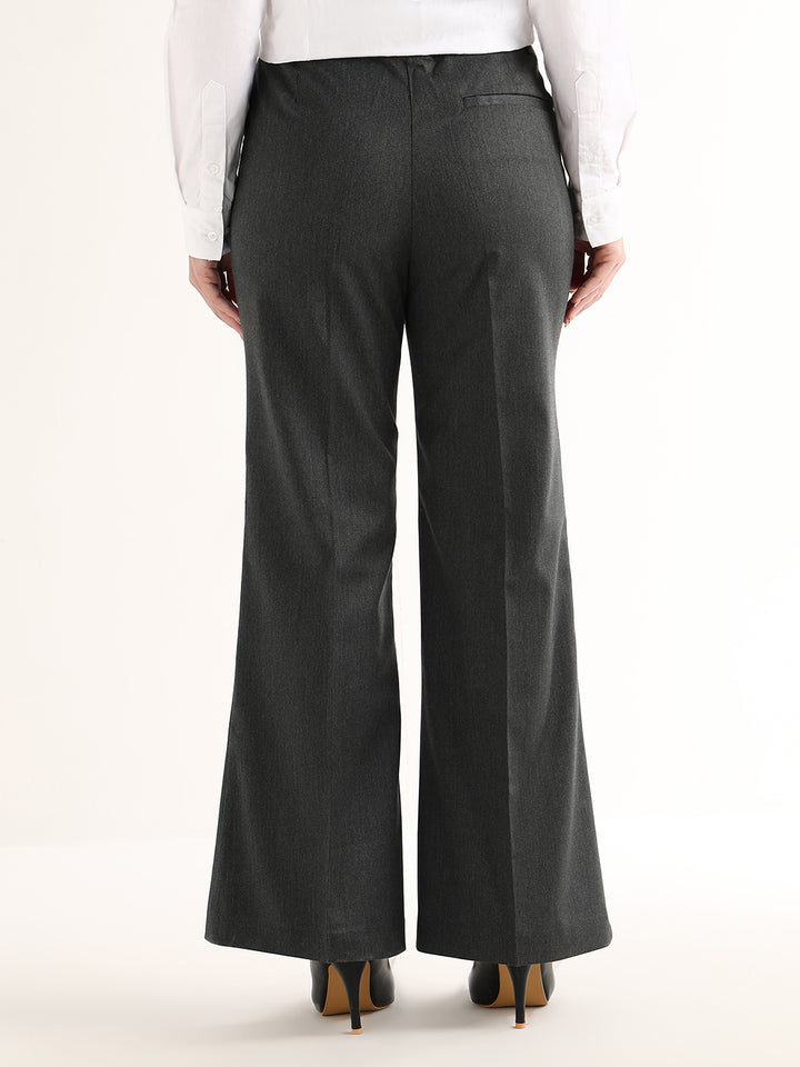 Hancock   Women   Charcoal Grey   Solids   Viscose Rayon   Wide Leg   Formal   Trouser