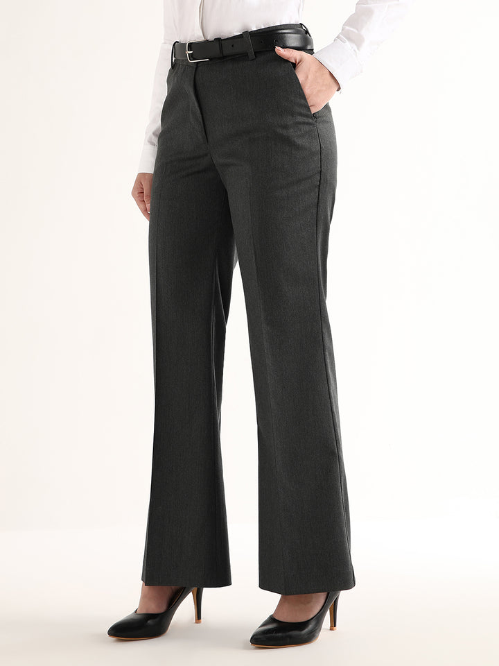 Hancock   Women   Charcoal Grey   Solids   Viscose Rayon   Wide Leg   Formal   Trouser