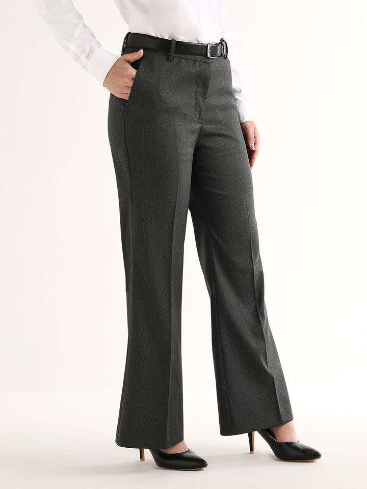 Hancock   Women   Charcoal Grey   Solids   Viscose Rayon   Wide Leg   Formal   Trouser