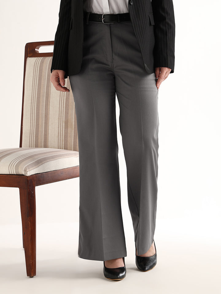 Hancock   Women   Gunmetal Grey   Solids   Viscose Rayon   Wide Leg   Formal   Trouser