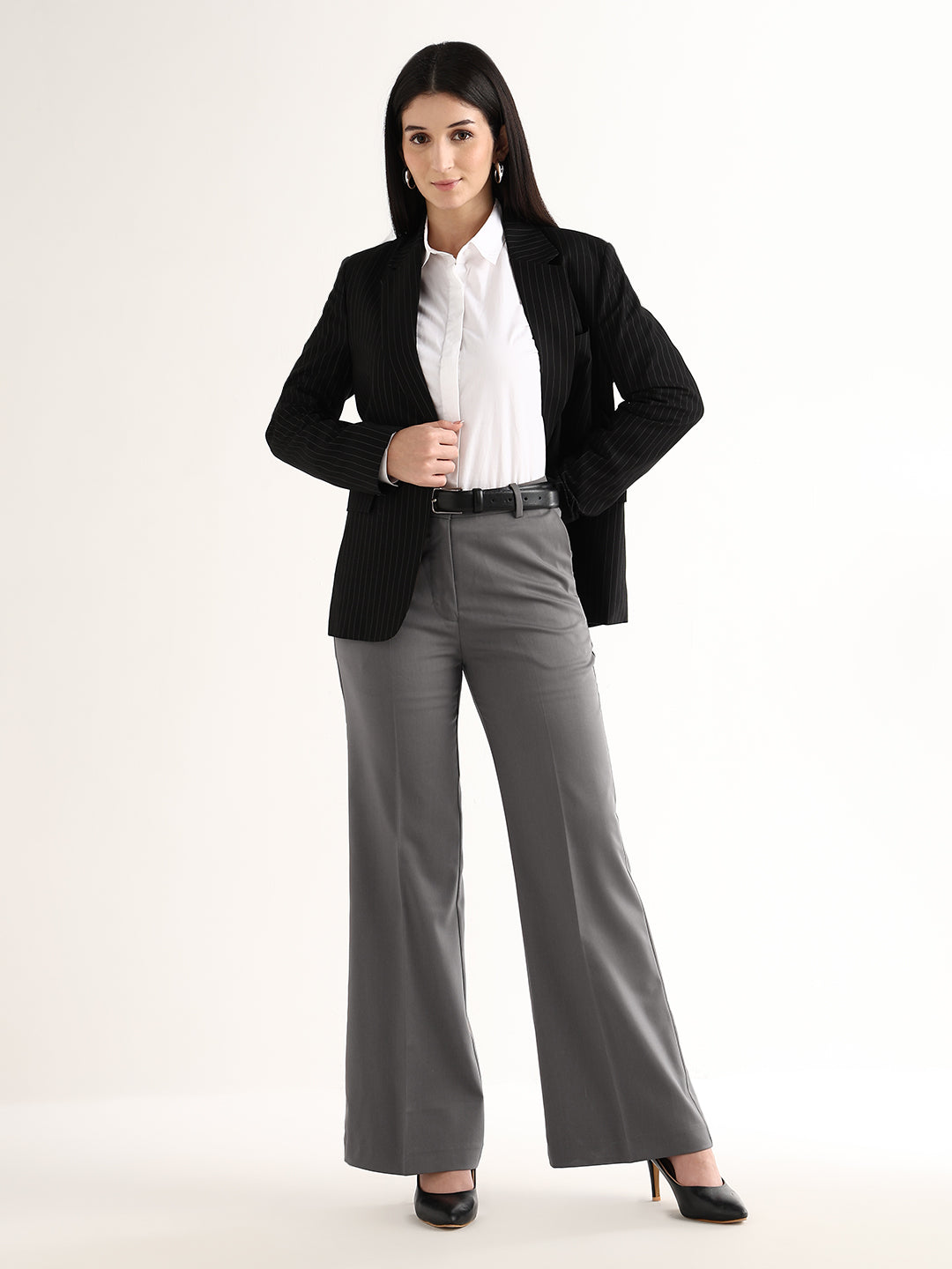 Hancock   Women   Gunmetal Grey   Solids   Viscose Rayon   Wide Leg   Formal   Trouser