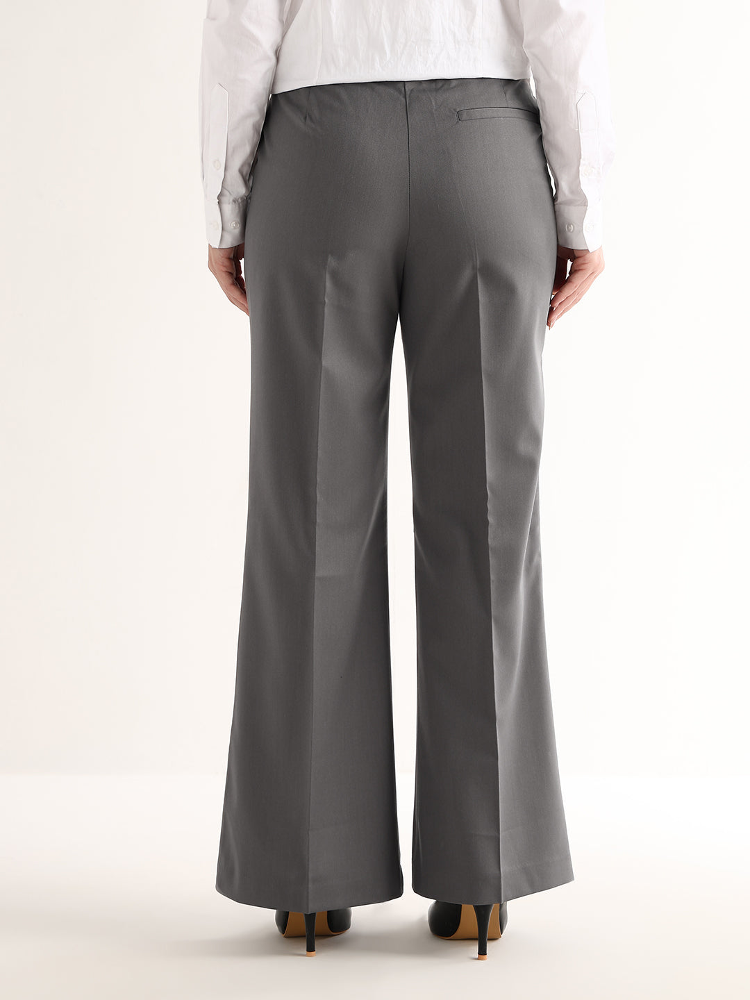 Hancock   Women   Gunmetal Grey   Solids   Viscose Rayon   Wide Leg   Formal   Trouser