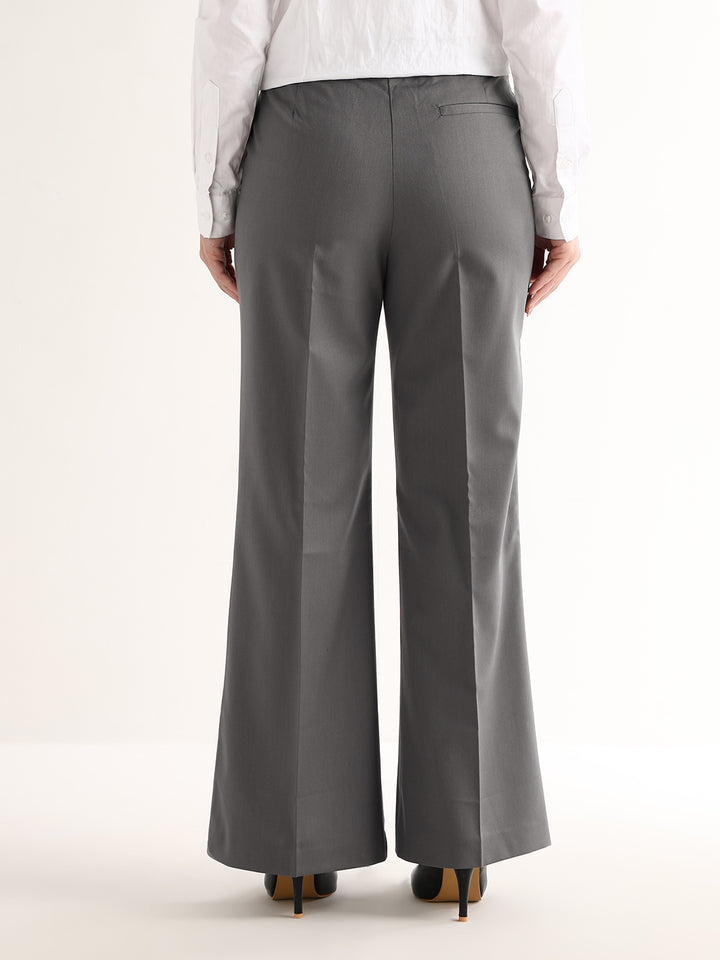 Hancock   Women   Gunmetal Grey   Solids   Viscose Rayon   Wide Leg   Formal   Trouser