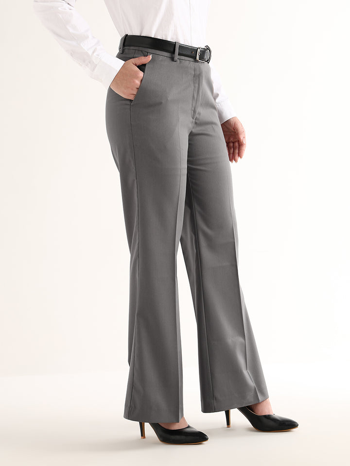 Hancock   Women   Gunmetal Grey   Solids   Viscose Rayon   Wide Leg   Formal   Trouser