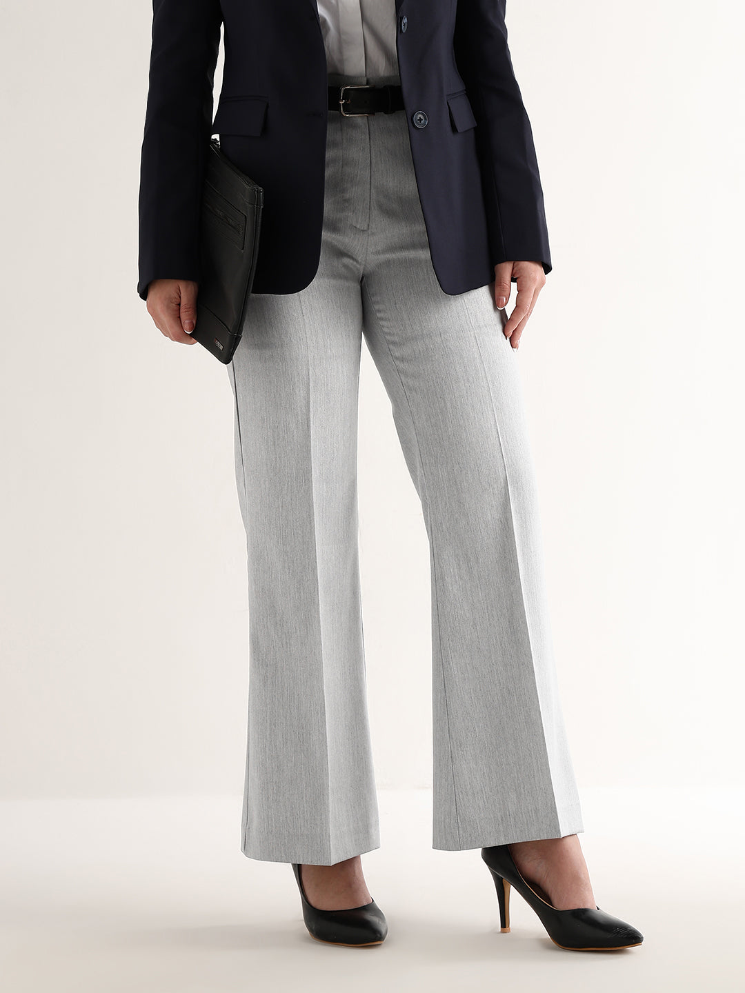 Hancock   Women   Light Grey   Solids   Viscose Rayon   Wide Leg   Formal   Trouser