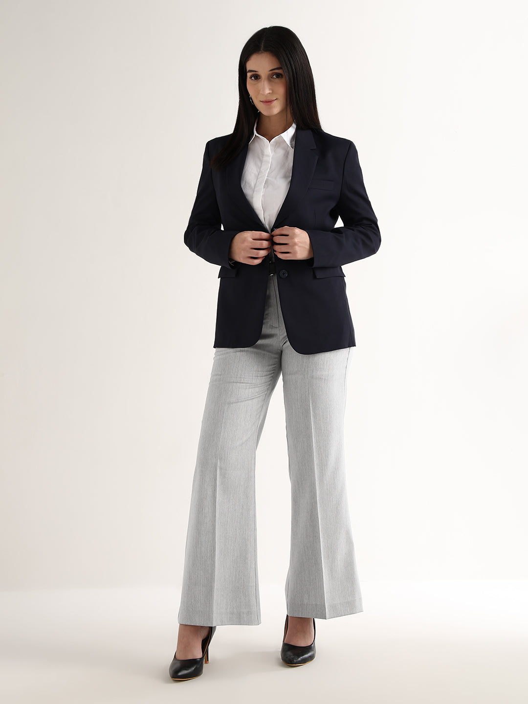Hancock   Women   Light Grey   Solids   Viscose Rayon   Wide Leg   Formal   Trouser