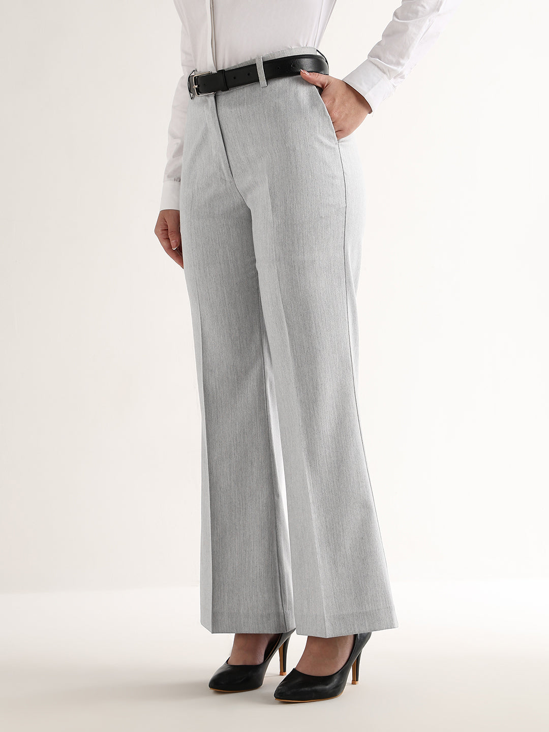Hancock   Women   Light Grey   Solids   Viscose Rayon   Wide Leg   Formal   Trouser