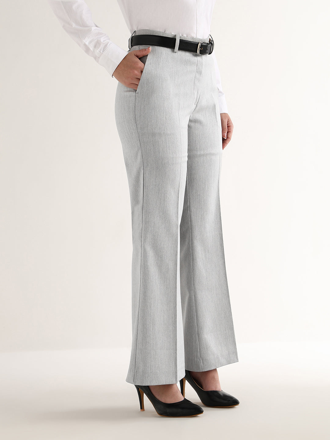 Hancock   Women   Light Grey   Solids   Viscose Rayon   Wide Leg   Formal   Trouser