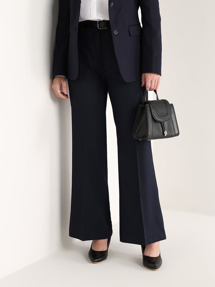 Hancock   Women   Navy Blue   Solids   Viscose Rayon   Wide Leg   Formal   Trouser
