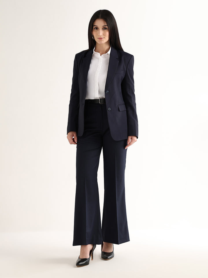 Hancock   Women   Navy Blue   Solids   Viscose Rayon   Wide Leg   Formal   Trouser